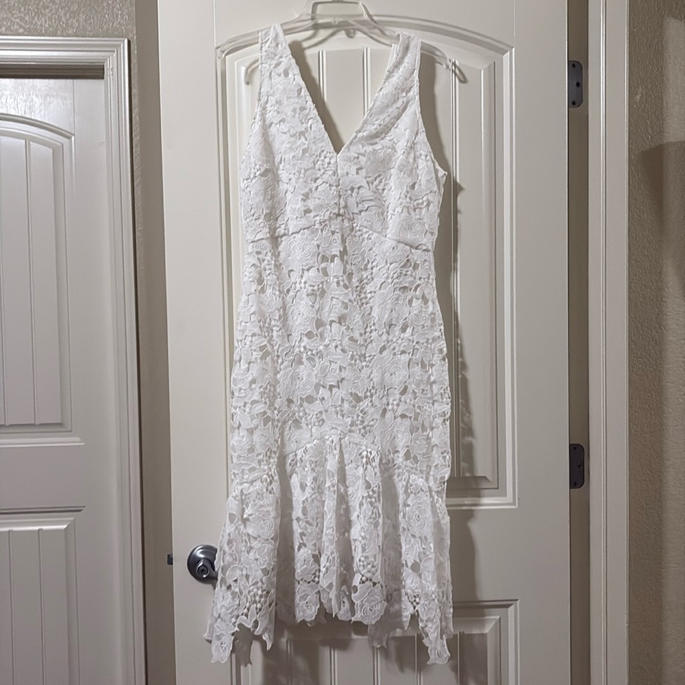 NWT Floret‎ Studios Sleeveless V-Neck Lace Sheath Dress in White- Size L